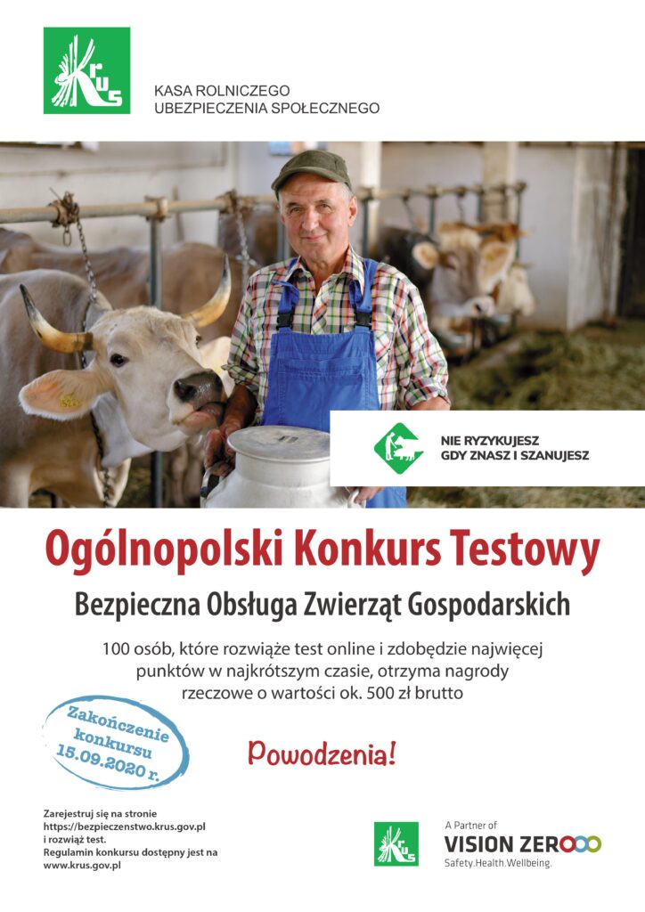 ogólnopolski konkurs testowy - bezpieczna obsługa zwierząt gospodarskich - plakat