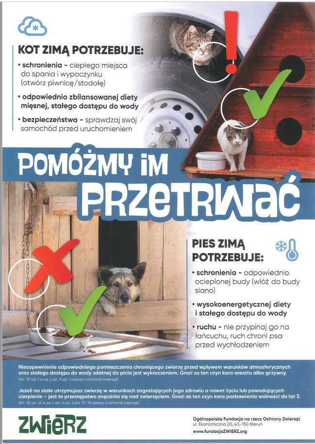 Pomóżmy im przetrwać. Informacja o odpowiednich warunkach dla zwierząt.